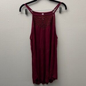Zenana Outfitters Maroon Lace Trim Top